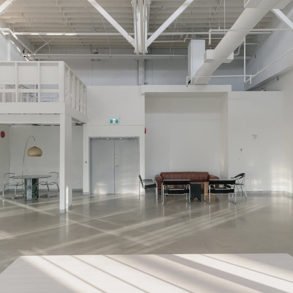 Open concept space with natural light and high ceilings