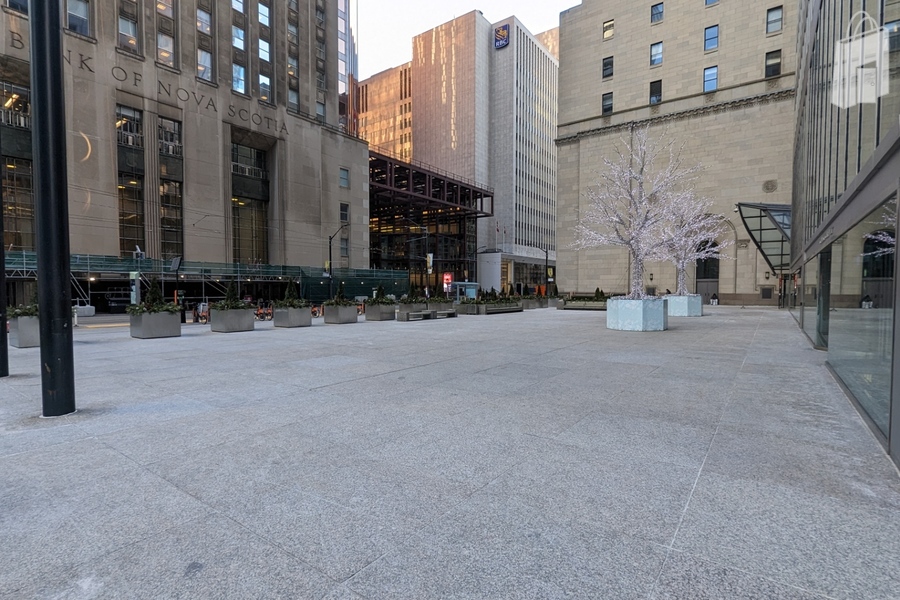 High exposure outdoor plaza in the heart of the Financial District at the corner of King and Bay Streets!