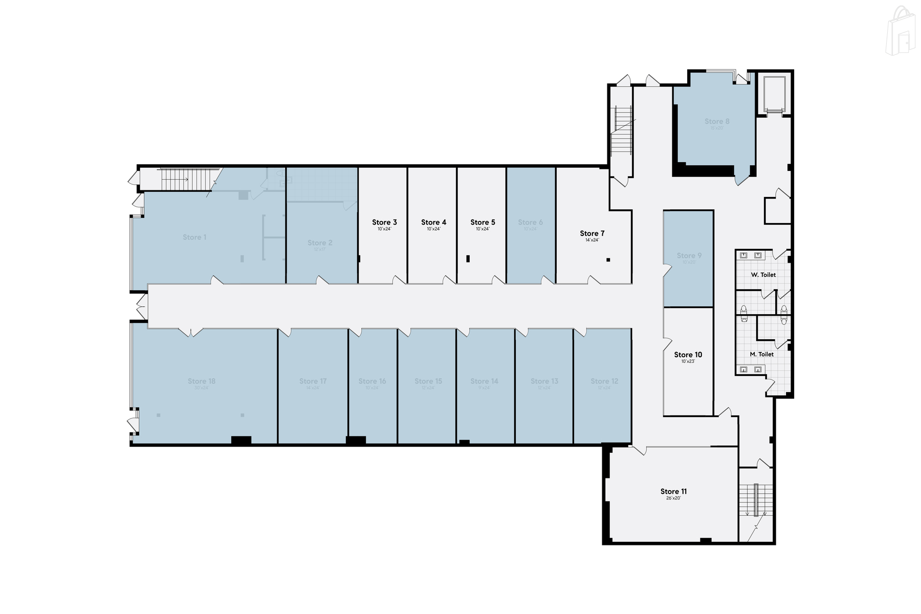 Floor plan of available spaces