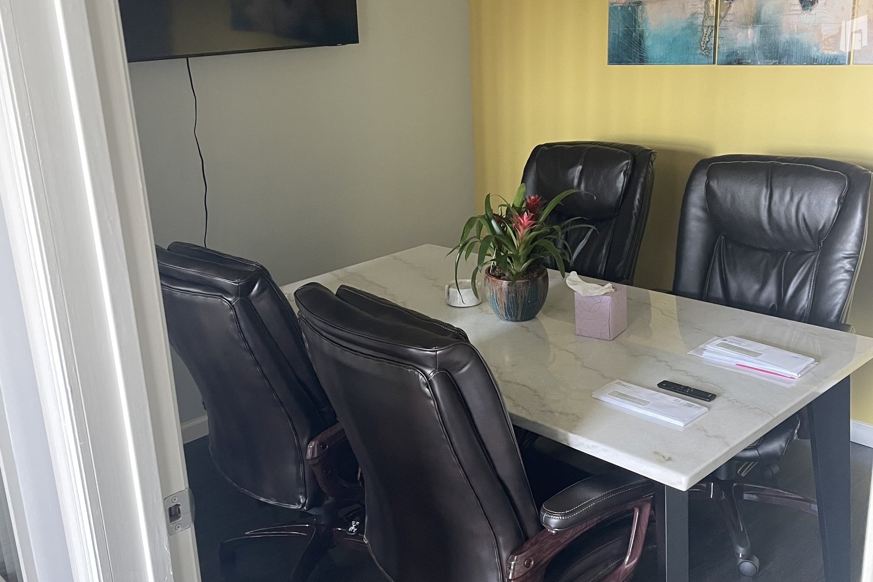 Modern Conference Room with Marble Table & TV - Astoria, Queens