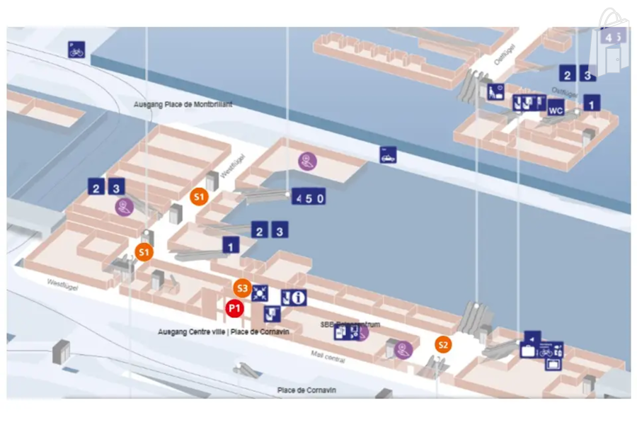 Verteilpunkte im Bahnhof Genève Cornavin