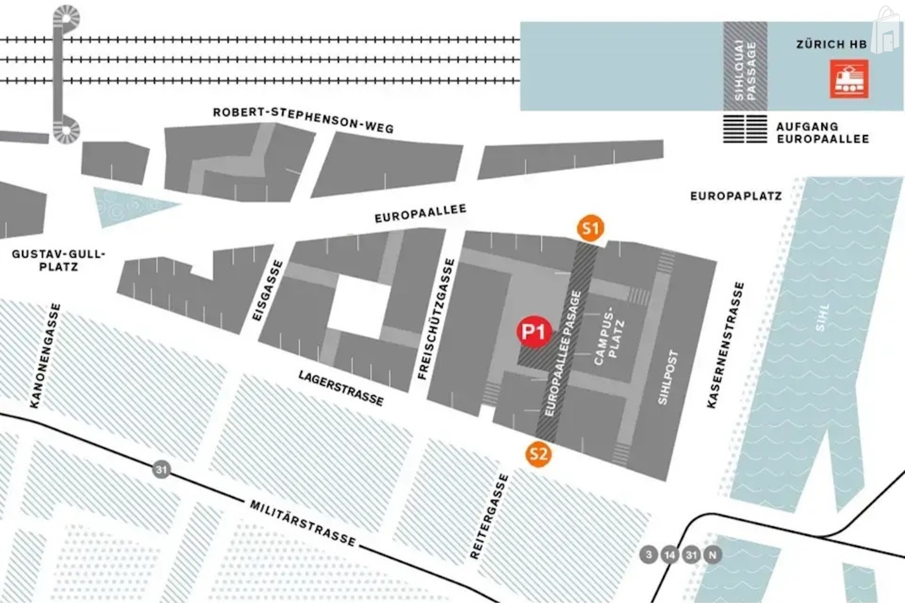 Verteilpunkte im Bahnhof Zürich Europaallee