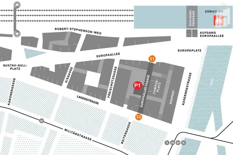 Verteilpunkte im Bahnhof Zürich Europaallee