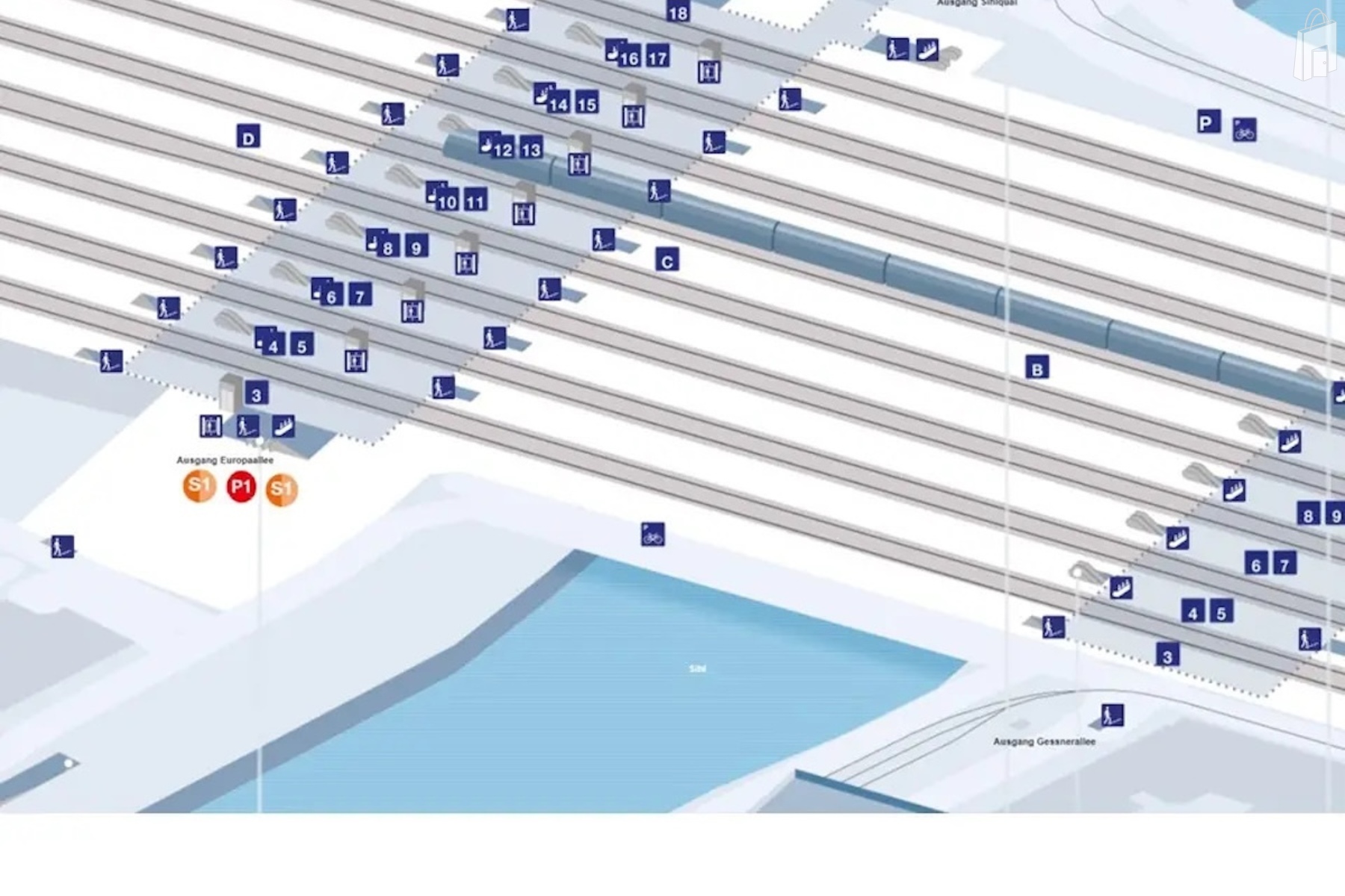 Verteilpunkte im Bahnhof Zürich Europaplatz